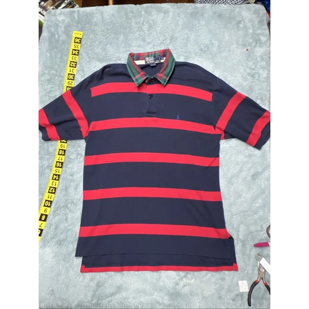 Vintage Polo Ralph Lauren Shirt Men's L Flannel Collar Colorblock Pretty Sm Pony